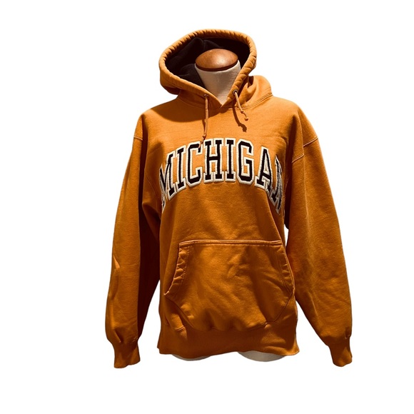 VINTAGE UNIVERSITY OF MICHIGAN GOLD HOODED SWEATSHIRT WOLVERINES COLLEGE 1980s - Picture 3 of 15